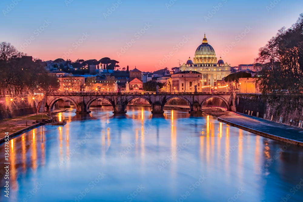 The Vatican city state at night in Rome, Italy