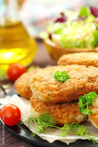 Chicken cutlets with vegetables and herbs