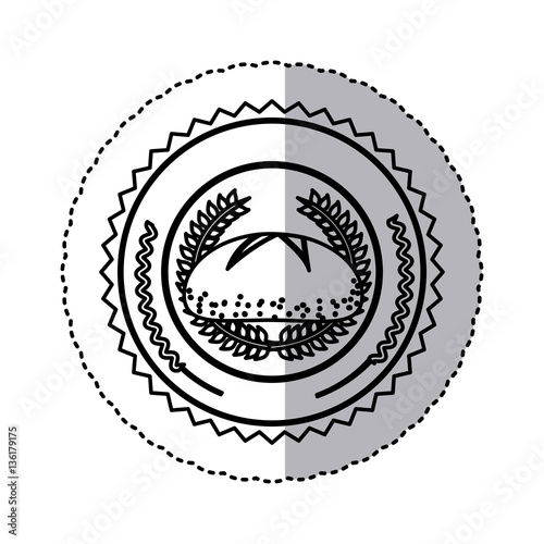 black contour silhouette sticker with olive crown and bread in round frame vector illustration