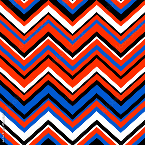 Abstract colorful geometric chevron seamless pattern in blue and orange, vector
