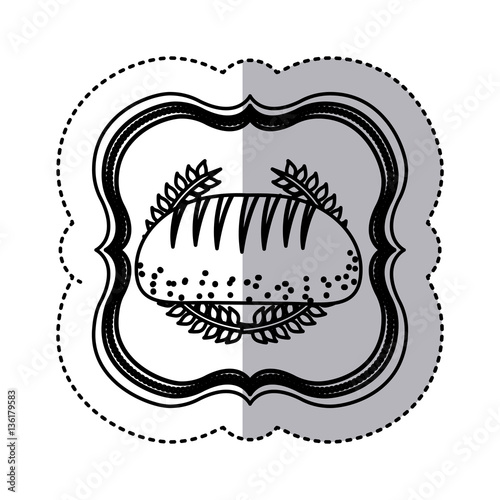 black contour silhouette sticker with olive crown and bread in frame vector illustration