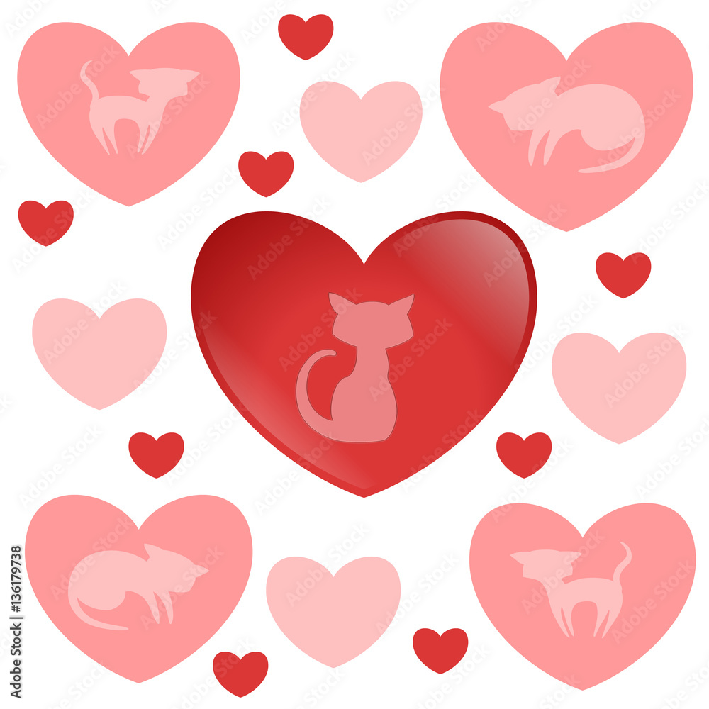 Lovely decoration set with kittens and hearts Lovely decoration set with kittens and hearts