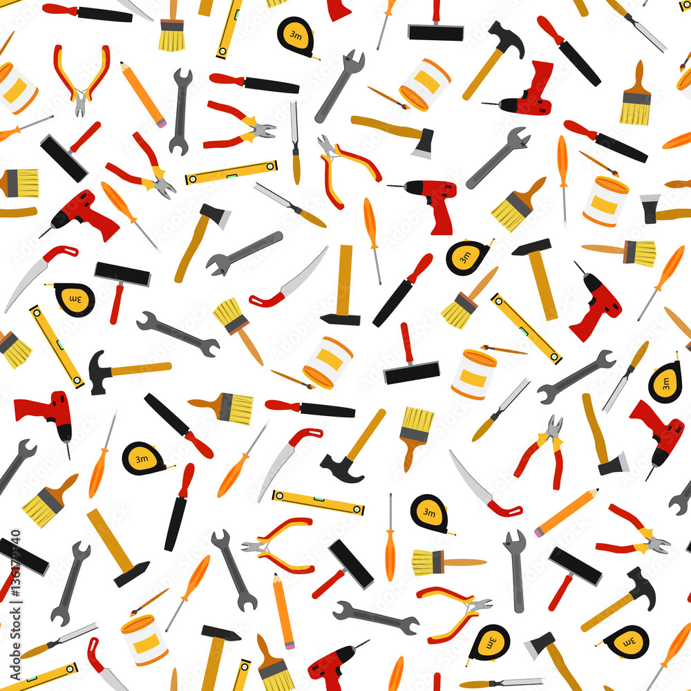 Seamless pattern scattered tools for repair and construction Stock