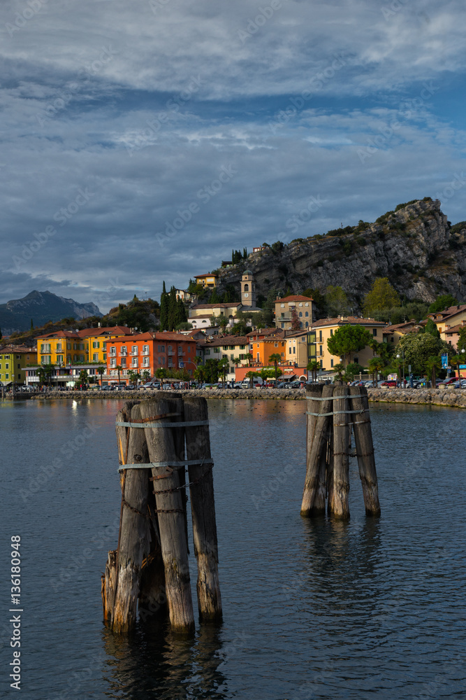 TORBOLE, ITALY – SEPTEMBER 16: Torbole on Garda Lake, Italy. Buildings in the lake shore. On September 17 in Torbole, Italy