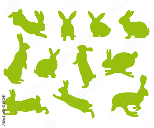 Silhouettes of Easter bunnies green