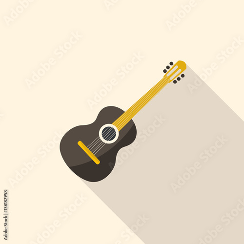 Acoustic wooden guitar. Musical string instrument in flat design.