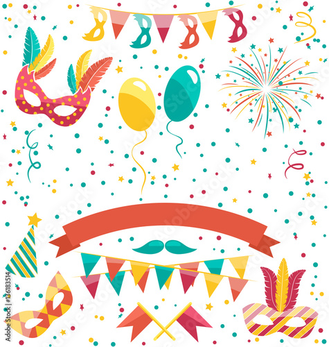 Set Collection of Festive Colorful Carnival Masquerade Icons Iso