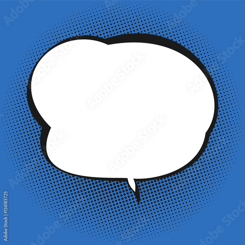 Speech Bubble on Halftone Background, Retro Style, Black Dots in the Form of a Circle on a Blue Background, Vector Illustration