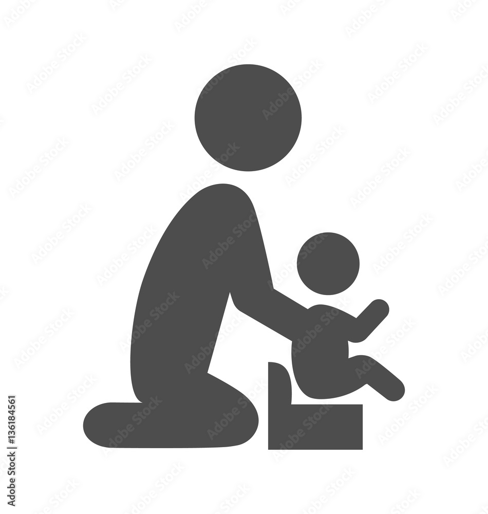 Parent potty baby pictogram flat icon isolated on white Parent potty baby pictogram flat icon isolated on white