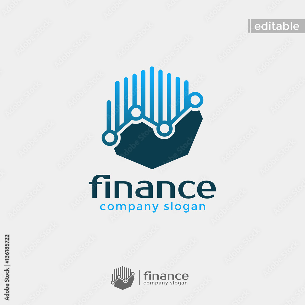octagonal finance logo. modern eye catching logo with blue color