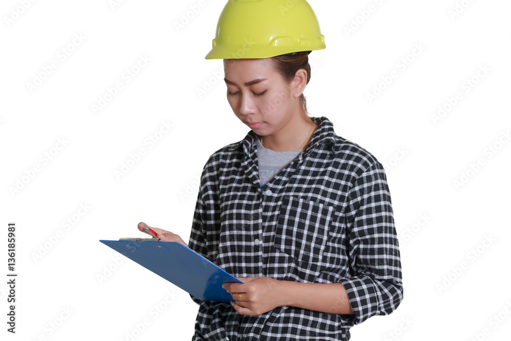 Fototapeta premium Asian women engineers and technicians are checking the list on t