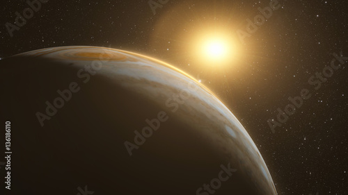 Fototapeta Naklejka Na Ścianę i Meble -  jupiter and moon io with beautiful sunset. Check my gallery for other sunsets and 
sunrises in space. Elements of this image furnished by NASA