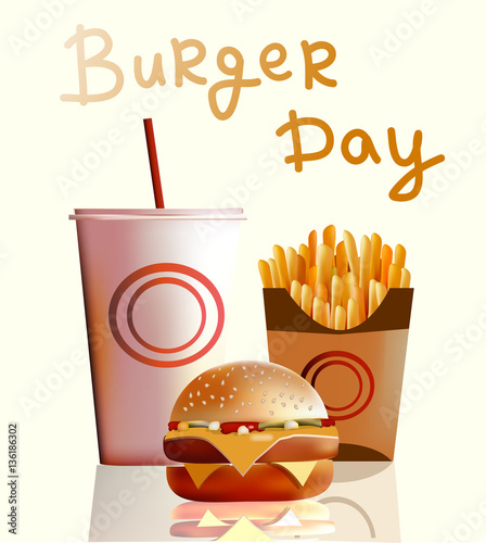 Vector illustration, banner, burger, fries, cola, fast food .