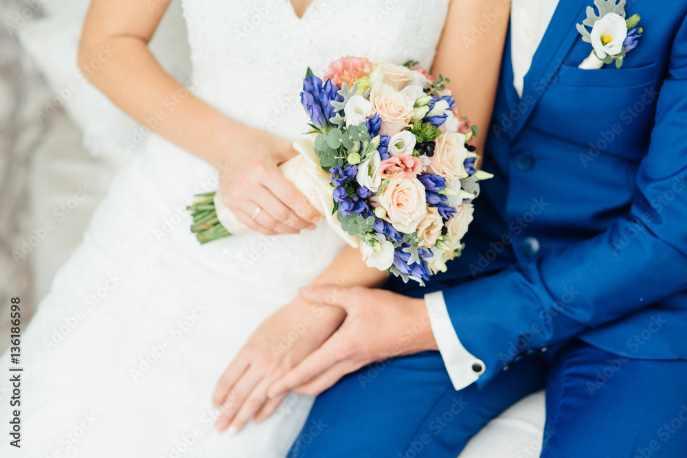 Close view of beautiful colorful wedding bouquet Close view of beautiful colorful wedding bouquet