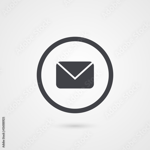 Sms grey symbol. Isolated envelope in circle logo. Vector mail icon illustration