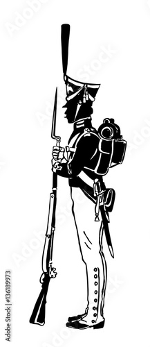 Silhouette of a Russian guard with a gun. In 1812.