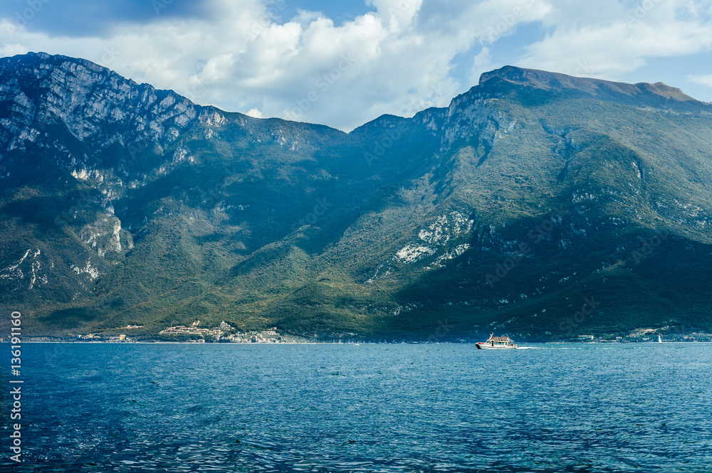Scenic landscape of beautiful Garda lake and mountains, Italy