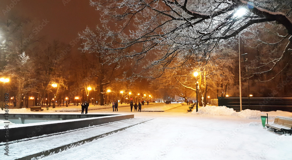 winter evening in Kharkiv park - Ukraine winter evening in Kharkiv park - Ukraine