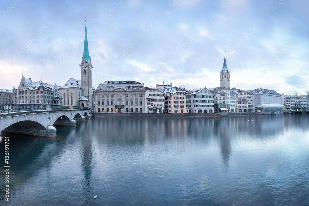 Winter landscape of Zurich with lake, Switzerland Winter landscape of Zurich with lake, Switzerland
