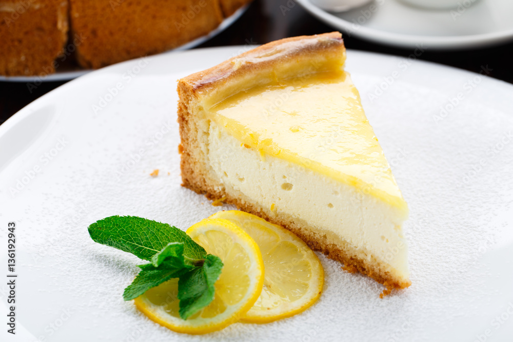 Lemon cheesecake on a plate