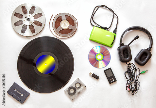 set of retro and modern audio carriers