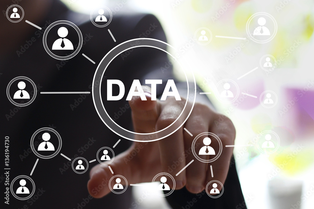 Businessman touch button data interface web network Businessman touch button data interface web network