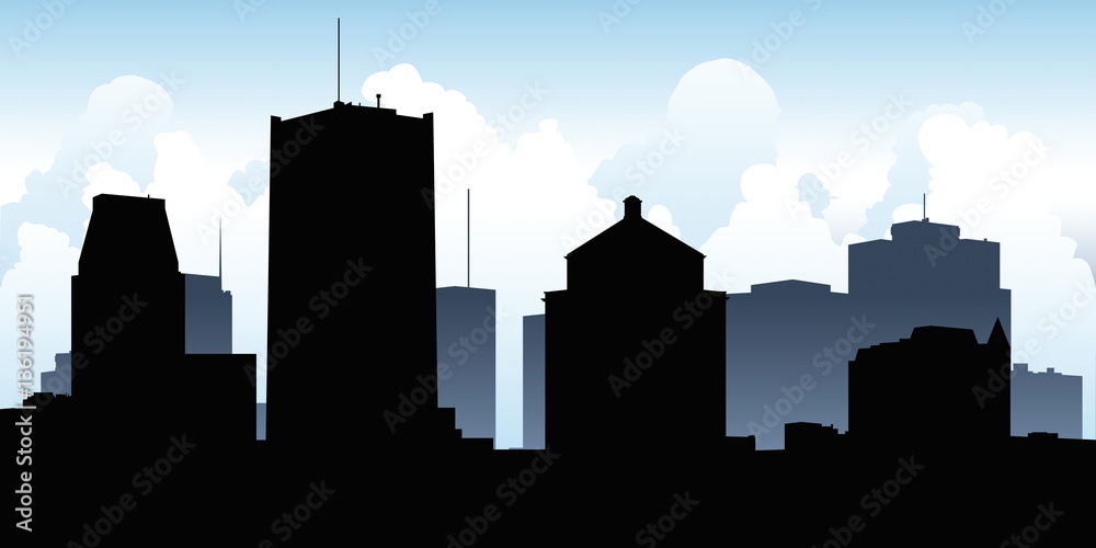 Skyline silhouette of the city of Montreal, Quebec, Canada.