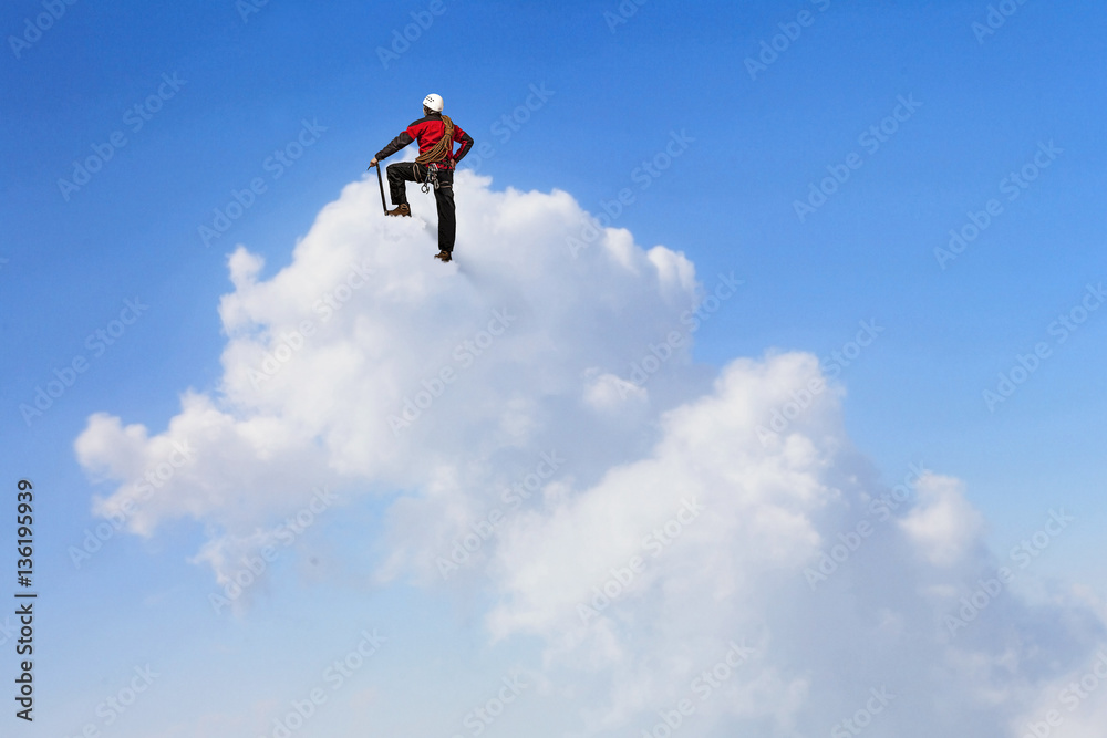 Extreme climbing is his adrenaline . Mixed media Extreme climbing is his adrenaline . Mixed media