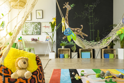 Jungle kids room with hammock photo