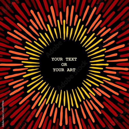 Creative graphic explosion with speed lines on a circle.
 Doodle sunburst design element. Vector illustration. 