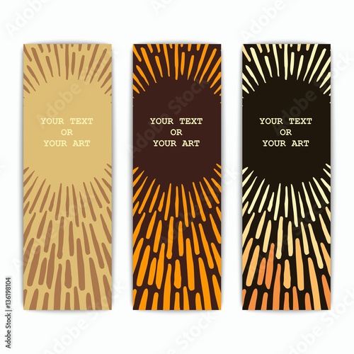 Trendy banner design with hand-drawn sunbeams in the upper. Vector illustration