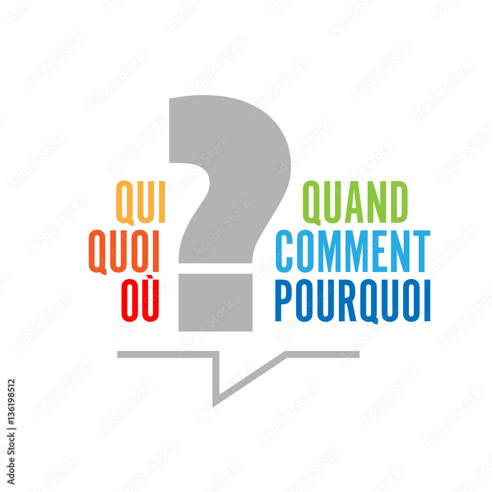 Bulles "quoi, qui, où, quand, comment, pourquoi ?" Stock Vector Adobe