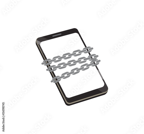 Vector image of a mobile phone with a chain