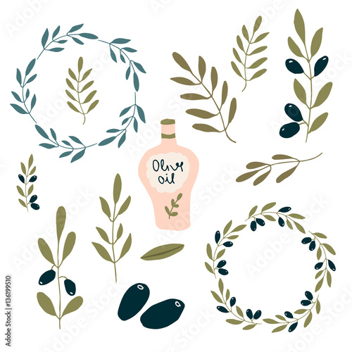 Set of olive wreaths and branches
