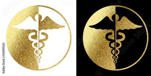 Caduceus Medical Symbol Logo Golden in White and Black background