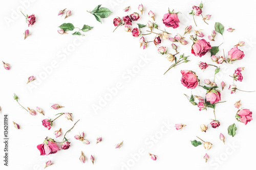 Wallpaper Mural Flowers composition. Frame made of dried rose flowers. Valentine's Day. Flat lay, top view Torontodigital.ca