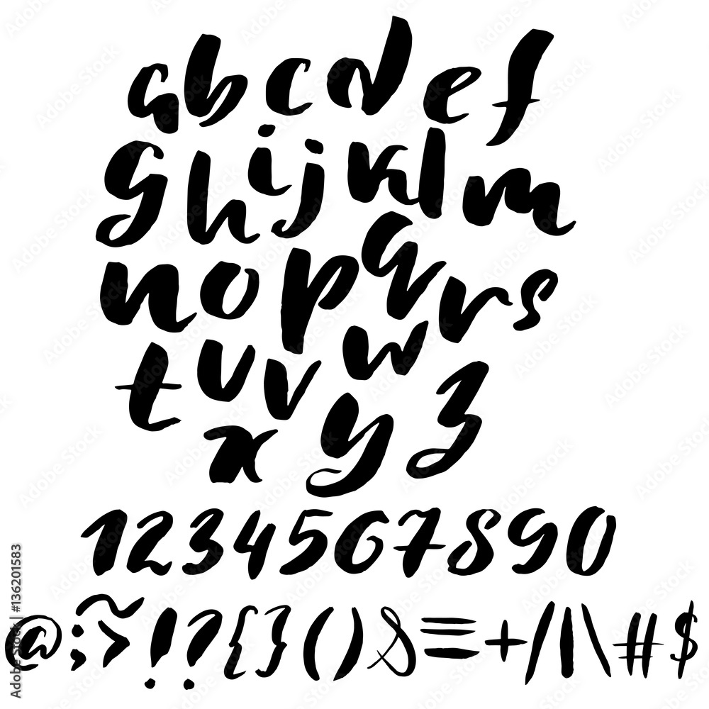Hand drawn font made by dry brush strokes. Grunge style alphabet Hand drawn font made by dry brush strokes. Grunge style alphabet