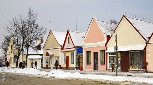 Historical buildings on the Zholudev street in Vawkavysk. Belarus photo