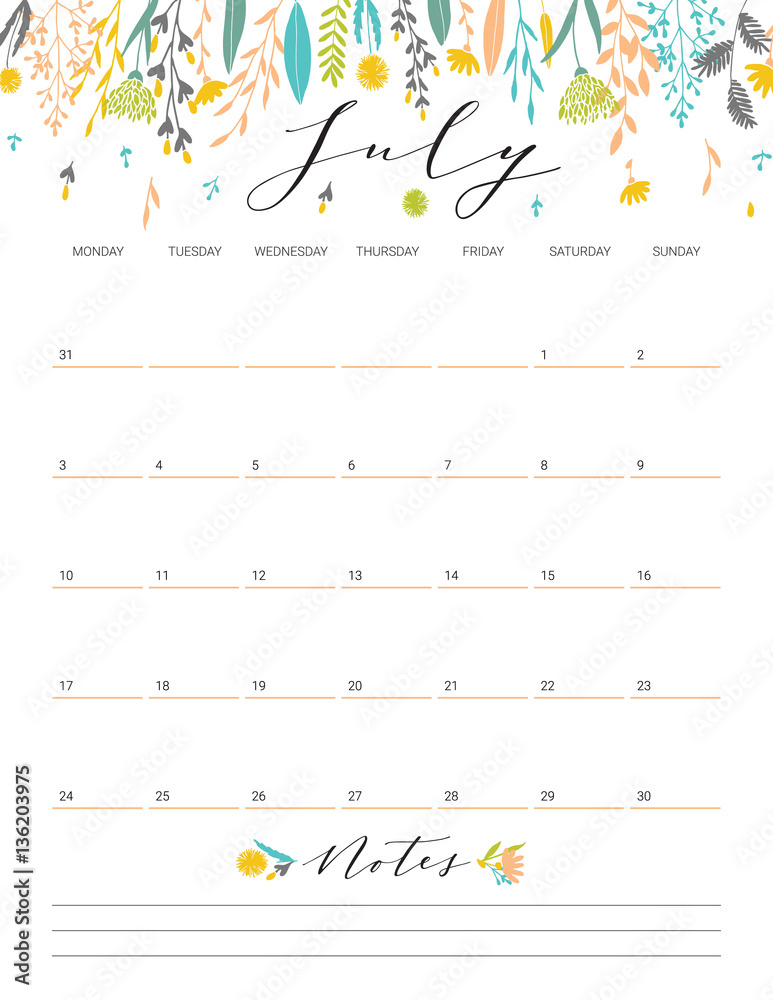July flower calendar.