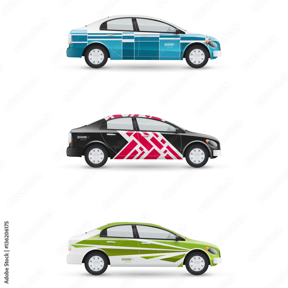 Mockup of white passenger car. Set of design templates for transport. Branding for advertising, business and corporate identity. Mockup of white passenger car. Set of design templates for transport. Branding for advertising, business and corporate identity.