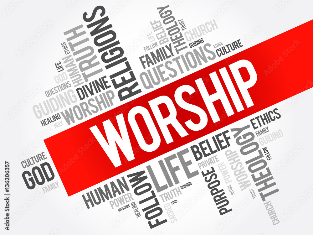 Worship word cloud collage, social concept background
