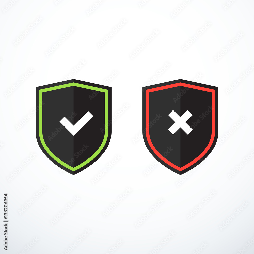 Set of shield icons. Tick and cross Set of shield icons. Tick and cross