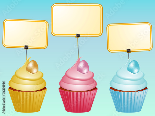 Cupcakes with eggs and blank labels
