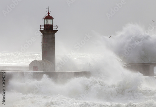 10 Meters Big Waves Over the "Felgueiras" Lighthouse in Oporto, Portugal, shot 2