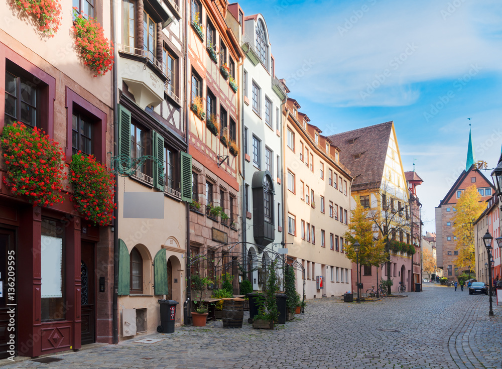 Historic street in old town of Nuremberg, Germany