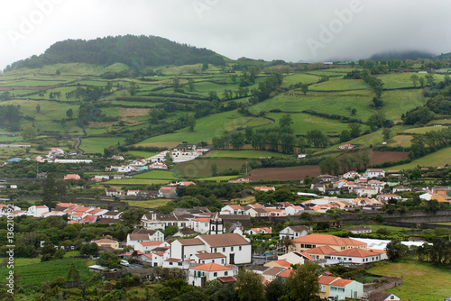 Azores green volcanic island Portugal landscape village houses