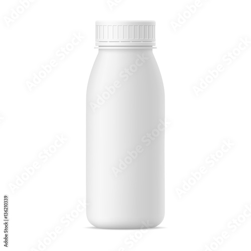 Vector realistic bottle of yogurt. Milk plastic bottle on white background