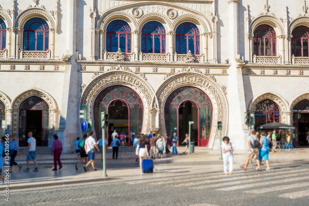 Fototapeta premium The Rossio Railway Station entrance. A 19th century train station built in the neo-manueline style that serves the Sintra line.