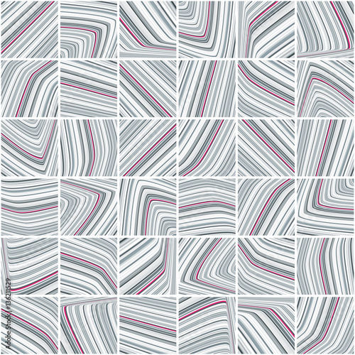 Abstract pattern with grey and cerise striped tiles