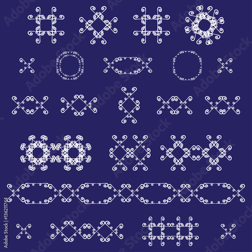 Ornamental decorative set. Vector ornate design elements. Vintage page decoration. Graphic frames and dividers. Templates Collection. For Invitations, Banners, Posters, Placards, Badges, Logotypes. 